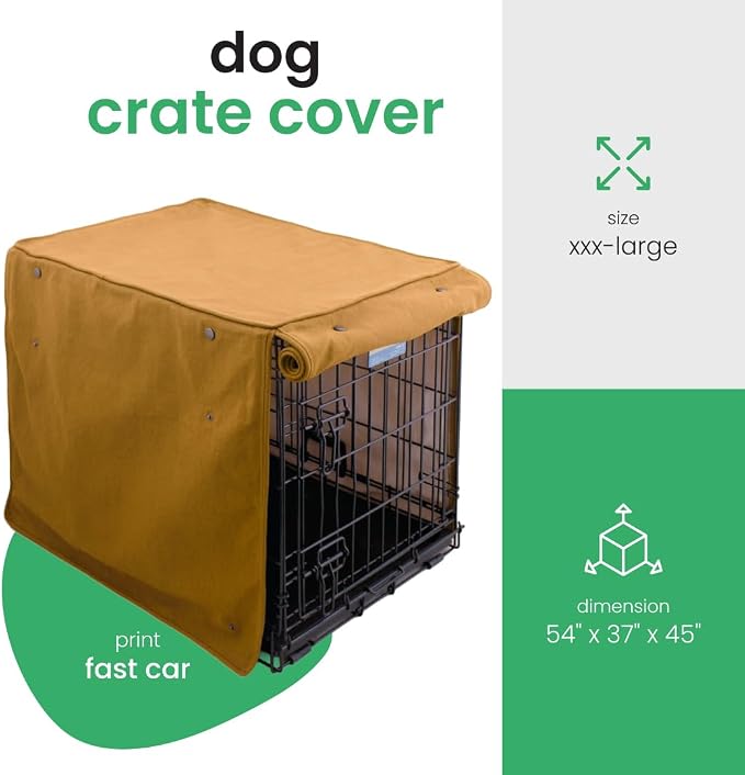 Molly Mutt Fast Car Dog Crate Cover, GOTS-Certified 100% Organic Cotton Canvas Cover for Dog or Puppy Kennel and Cage, Washable, Free of Harmful Chemicals, XXX-Large, Fits 54"x37"x45" Crate