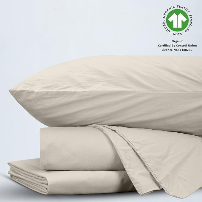 BIOWEAVES 100% Organic Washed Cotton Percale Weave Sheets King | GOTS Certified Sheets for King Size Bed, 17” Deep Pocket – 4 Piece Set, F Dew