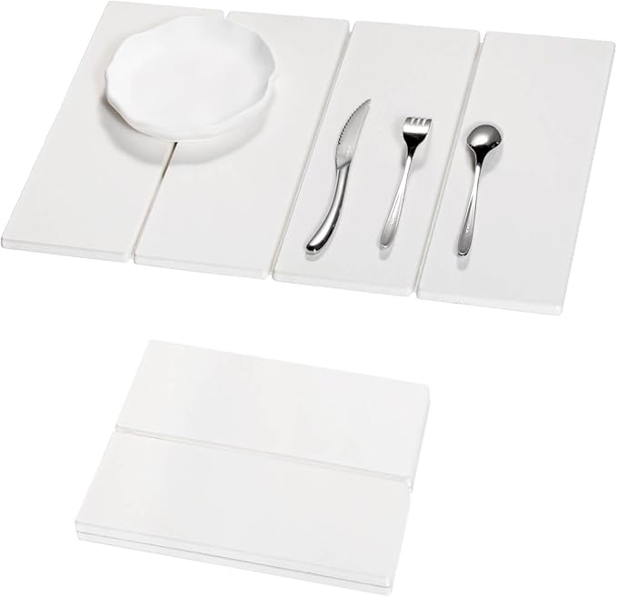 Stone Dish Drying Mat - Large Foldable Marbled Quick Drying Dish Mats, Stone Coasters Set of 4 Collapsible Ultra Absorbent Diatomaceous Earth Mats for Kitchen Counter Bathroom (White-4Pcs)