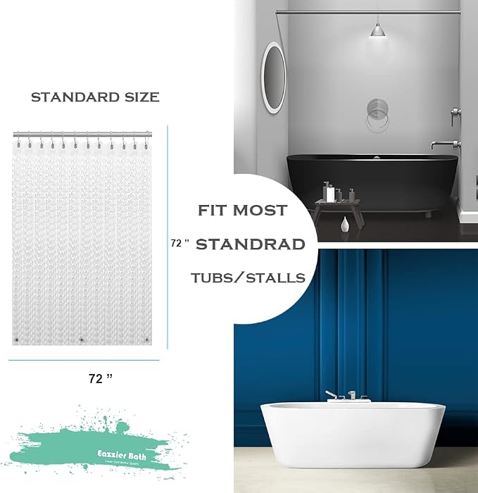 3D Crystal Clear Plastic Shower Curtain Liner, 72x72 Inch Thin Lightweight Ice Cube Plastic Bathroom Shower Showroom Inner Curtain with Rustproof Metal Grommet Holes and Weighted Magnets