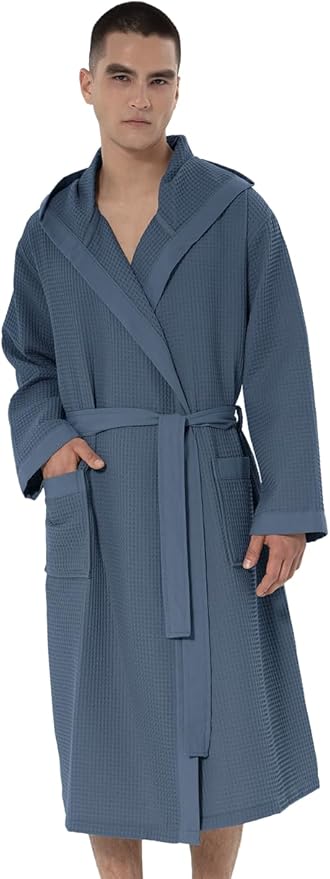 SEYANTE Turkish Cotton Waffle Robe for Men – Organic GOTS Certified Spa Bathrobe, Lightweight Kimono, Soft Cotton Bathrobe