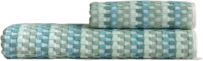 Premium Luxury Waffle Weave Cotton Towel Set - 160g Hand Towel & 650g Oversized Bath Towel (30"x60") - Ultra Absorbent, Quick-Dry, Soft Textured Jacquard (Turquoise)