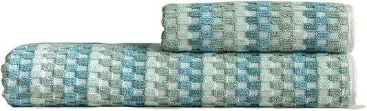 Premium Luxury Waffle Weave Cotton Towel Set - 160g Hand Towel & 650g Oversized Bath Towel (30"x60") - Ultra Absorbent, Quick-Dry, Soft Textured Jacquard (Turquoise)