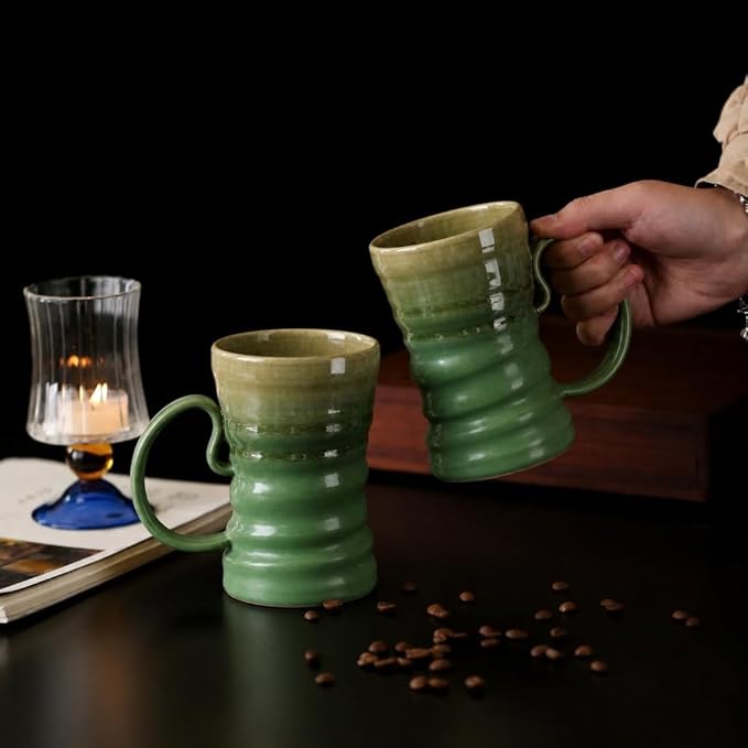 17oz Large Unique Cool Tall Handmade Ceramic Coffee Mug with Comfortable Big handle, Big Pottery Tea Mug, Artisanal Stoneware Coffee cup, Rustic Lead-free Tea Cups, Microwave safe Coffee Cup