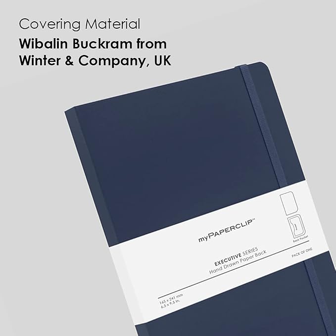 myPAPERCLIP Executive Series A5 Plain Notebook | 192 Pages, 80 GSM, Soft Cover, A5 (5.83 x 8.27 in) | Flat Lay | Bookmark, Elastic Closure & Back Pocket | Blue