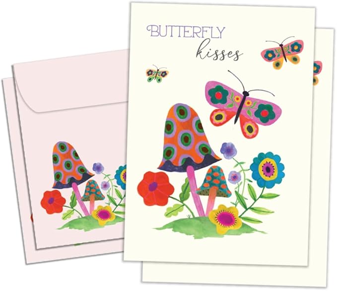 Tree-Free Greetings - Birthday Cards - Artful Designs - 2 Cards + Matching Envelopes - Made in USA - 100% Recycled Paper - 5 x 7 - Butterfly Kisses (GT65296)
