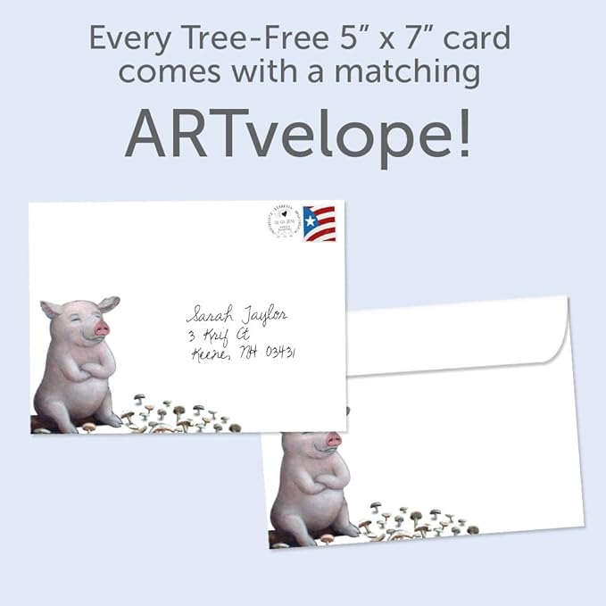 Tree-Free Greetings - Birthday Card - Artful Designs - 1 Card + Matching Envelope - Made in USA - 100% Recycled Paper - 5 x 7 - Pig in Shitakes (VO69631)