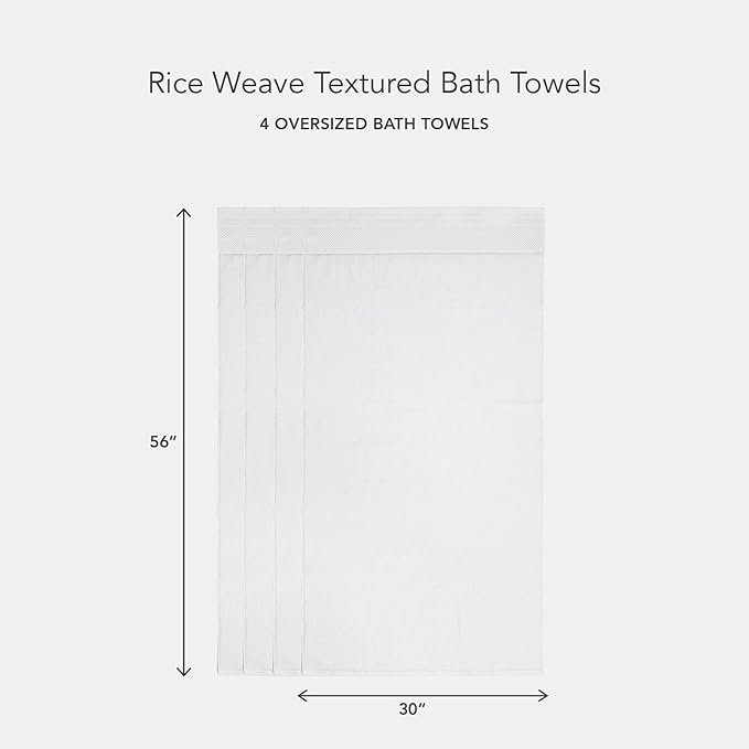 Texere 100% Organic Cotton Rice Weave Jacquard 700 GSM Luxury Bath Towel Sets - Ultra Soft and Absorbent Hotel and Spa Quality (Rice Weave, Bright White, 4 Bath Towels)