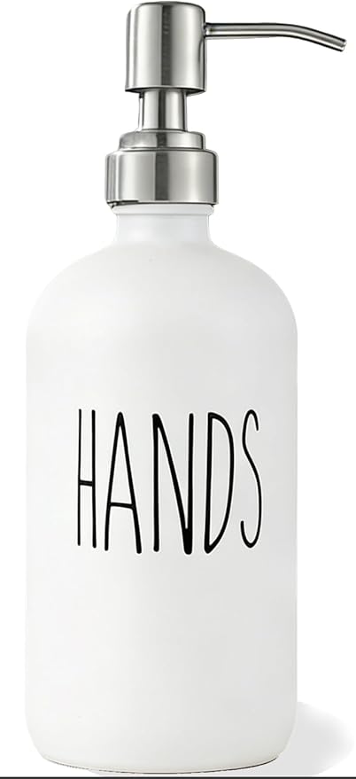 White Soap Dispenser Set, Glass Soap Dispenser with Stainless Steel Pump & Tray, Farmhouse Hand Soap Dispenser & Dish Soap Dispenser for Bathroom Kitchen Sink(White h)