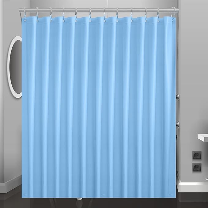 Baby Blue Plastic Shower Curtain Or Liner, 72x72 Inch Lightweight Cream Blue Plastic Bathroom Shower Showroom Inner Curtain with Rustproof Metal Grommet Holes and Weighted Magnets