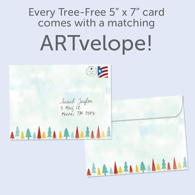 Tree-Free Greetings Holiday 10 Pack with Matching Envelopes, Eco Friendly, Made in USA, 100% Recycled Paper, 5"x7", Love Peace Joy (HB54436)