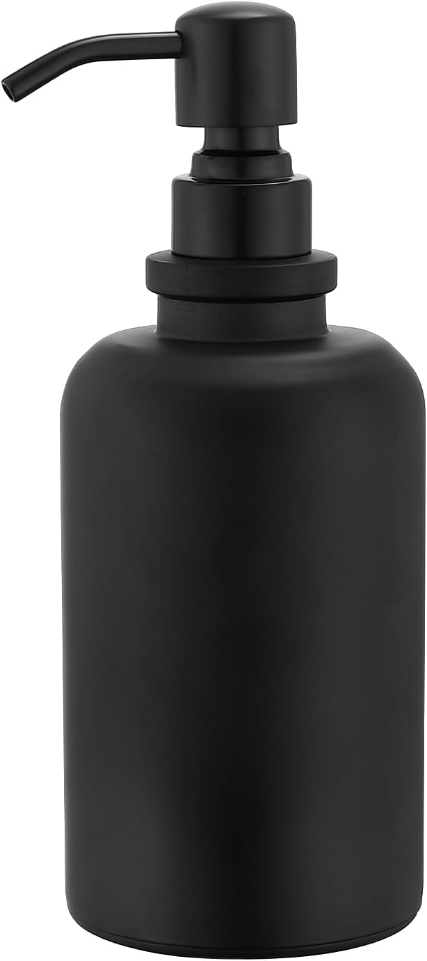 Matte Black Soap Dispenser for Bathroom Kitchen, 17 OZ Liquid Soap Dispenser Large Capacity Cylindrical with Stainless Steel Pump for Dish Hand Soap Vanity Countertop