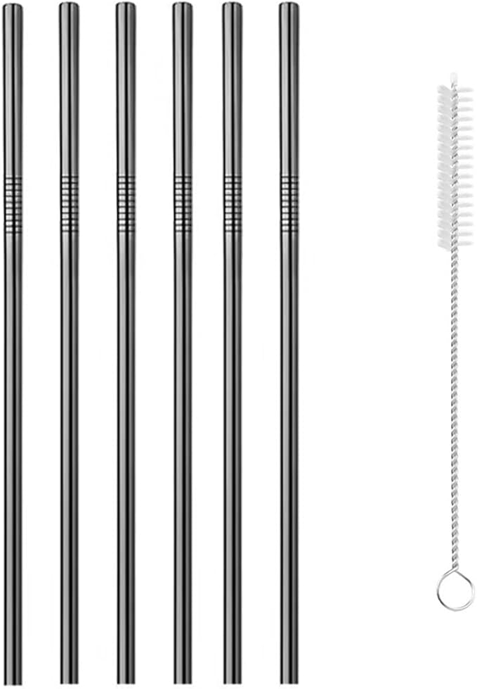 Reusable Metal Straws,10.5" Stainless Steel Straws,Easy to Use(6 PCS,black)