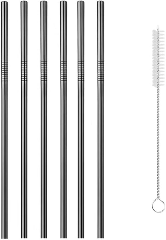 Reusable Metal Straws,10.5" Stainless Steel Straws,Easy to Use(6 PCS,black)
