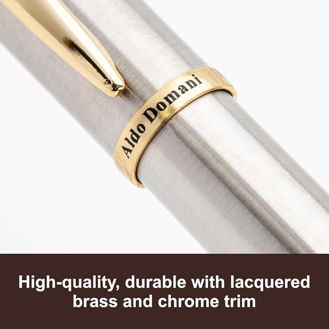 Monteverde USA Aldo Domani Fountain Pen Brushed - Broad Nib - Luxury Writing Pen - JoWo Stainless Steel Nib - Smooth Ink Flow - Refillable - Gift Box Included