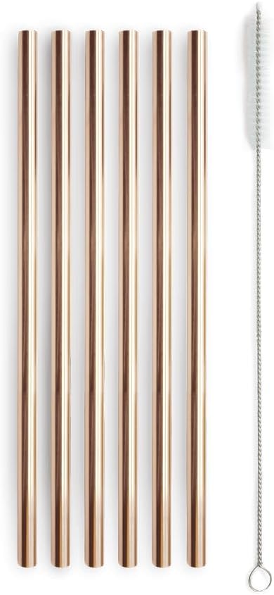 WD Lifestyle Set Of 6 Stainless Steel Reusable Straws With Cleaning Brush (Rose Gold)