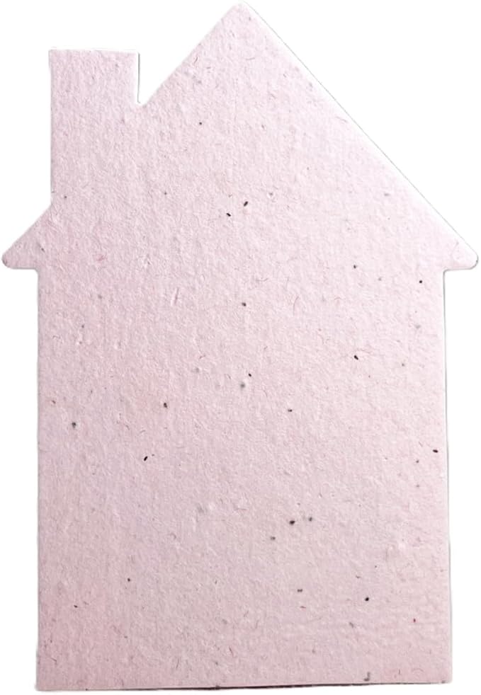 Of The Earth Handmade Paper - Wildflower Seed Paper House Shaped Cards - w/Seeds & Petals - 5" x 7" - Set of 8 - Guides & Envelopes Included (35s Pale Pink)