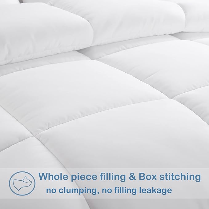 EASELAND Twin Size Down Alternative Comforter - Quilted Duvet Insert for All Seasons, Soft Lightweight with Corner Tabs, Summer Winter Warm Bedding, White 64×88 Inches