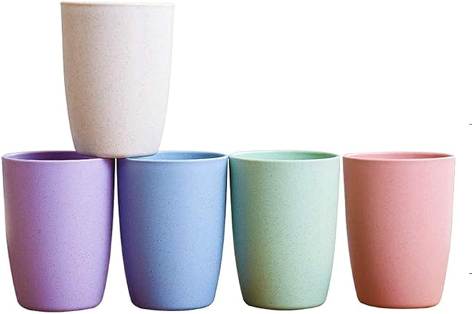 Eco-friendly Unbreakable Reusable Drinking Cup for Adult(12 OZ), Wheat Straw Glasses Healthy Tumbler Set 5-Multicolor, Dishwasher Safe