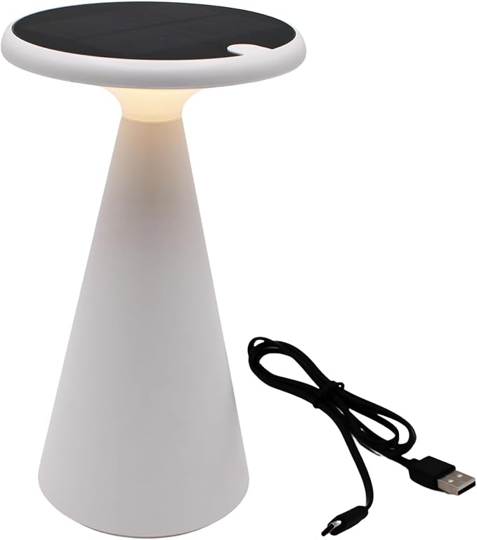 Portable Solar Powered Mushroom LED Table Lamp - Indoor/Outdoor Use - Stepless Dimming - Up to 45 Hour Rechargeable Battery - 1.6W, 160 lumens, 2700K - IP44 Weather Resistant - White