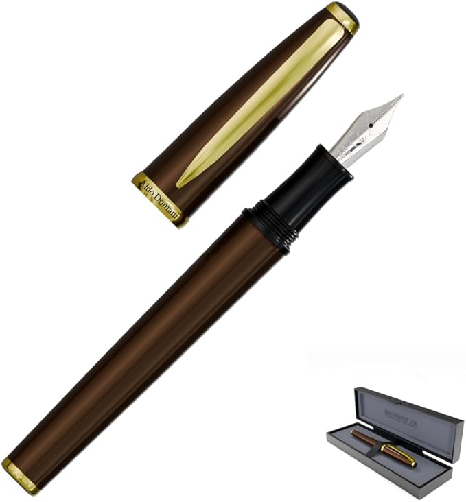 Monteverde USA Aldo Domani Fountain Pen Brown - Fine Nib - Luxury Writing Pen - JoWo Stainless Steel Nib - Smooth Ink Flow - Refillable - Gift Box Included