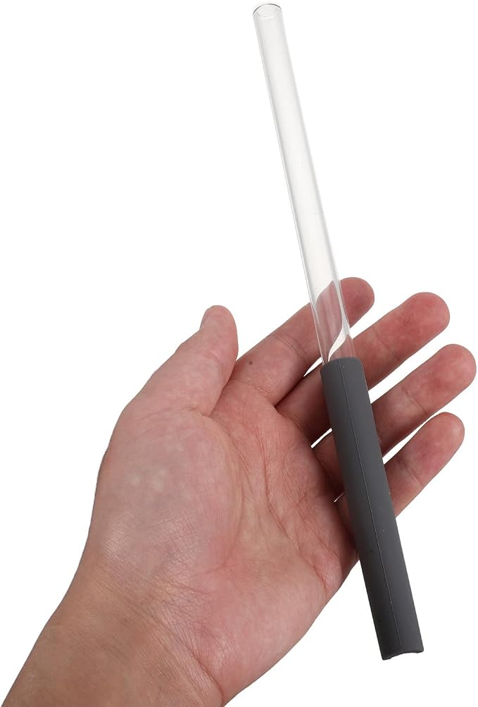 ibasenice 1 Set Reusable Glass Straws with Silicone Base - Replacement Straws Compatible for Ninja BlendBOSS Smoothie Blender Tumbler - Paired with Cleaning Brush