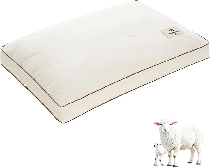 YOUR MOON Natural Wool Pillow Twin Size, Soft Support Bed Pillows for Sleeping, Premium Australian Wool Filling with 100% Cotton Cover, Down Alternative Pillow (Off White)