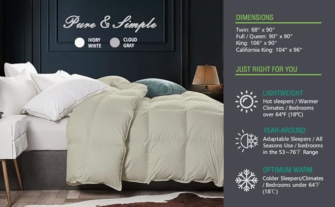 9.8 NEWTON Eco Friendly All Season Down Alternative Comforter 1000-TC 100% Microfiber Cotton with Corner Tabs Eastern King Size Quilt Set Bedspread 128x120 Solid/Plain Comforter Set
