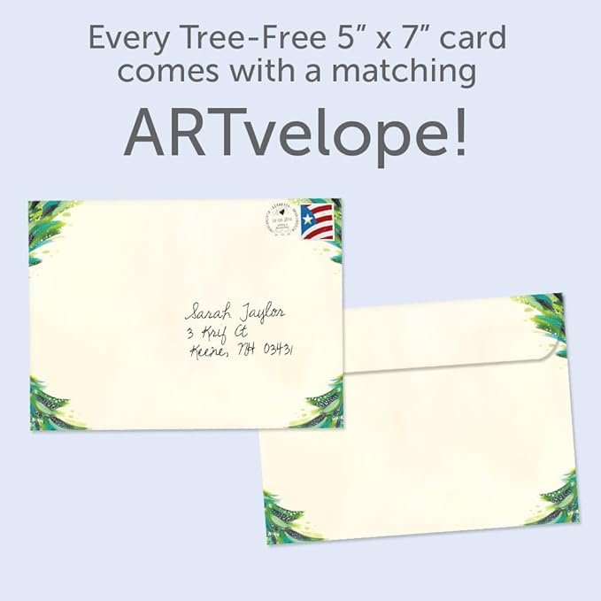 Tree-Free Greetings - Season's Greeting Card - Artful Designs - 1 Card + Matching Envelopes - Made in USA - 100% Recycled Paper - 5 x 7 - Red Tree (VO80703)
