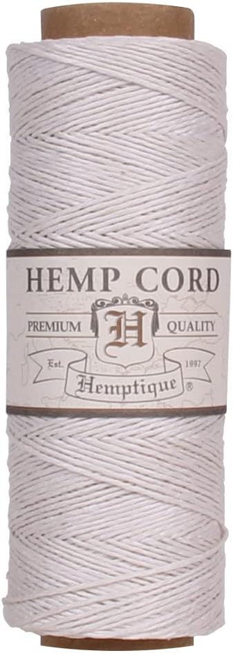 Hemptique 100% Natural Hemp Cord Single Spool - 205ft ~ 62.5m Hemp String Spool - Crafters Number 1 Choice - .5mm Cord Thread for Jewelry Making, Macramé, Scrapbooking, & More - White