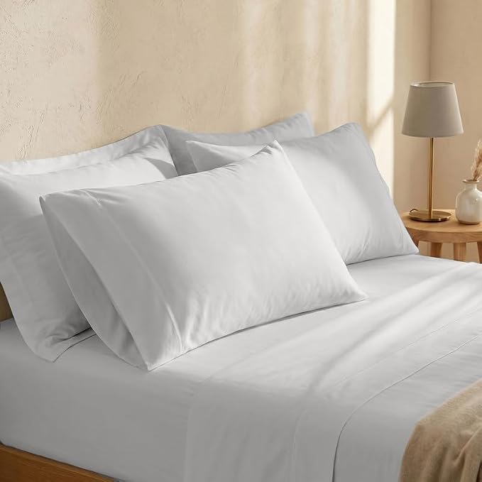 BIOWEAVES 100% Organic Cotton Sheets, 300 Thread Count 4-Piece GOTS Certified Bed Sheet Set Fits Mattress Upto 17" Deep Pocket, Soft & Silky Sateen Weave (Full, Silver)