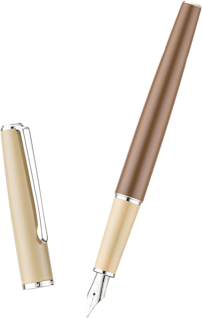 Asvine 920S Fountain Pen Brown Metal Pen, Steel Fine Point Classic Pen with Ink Converter