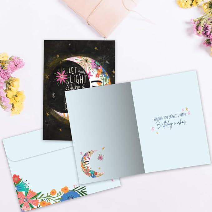 Tree-Free Greetings - Birthday Card - Artful Designs - 1 Card + Matching Envelope - Made in USA - 100% Recycled Paper - 5 x 7 - Let Light Shine (GO65250)