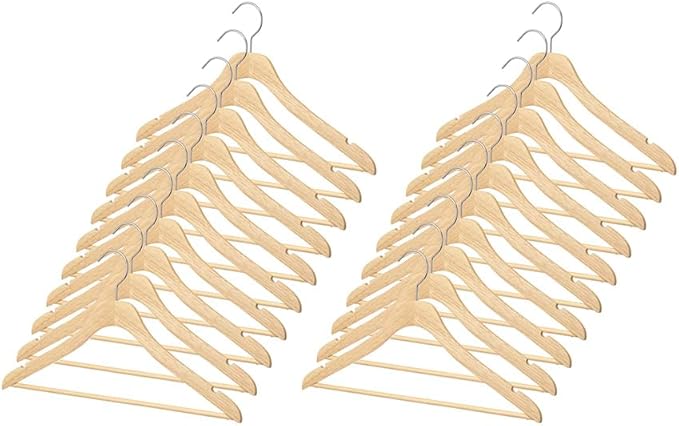 Whitmor Wooden Hangers, Premium Suit Hangers - Set of 20 - Durable & Slim Hanger - 360-Degree Rotatable Hook - Shoulder Grooves - Natural