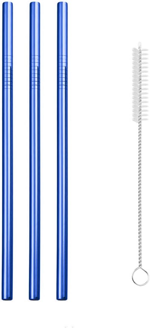 Reusable Metal Straws,10.5" Stainless Steel Straws,Easy to Use(3 PCS,blue)
