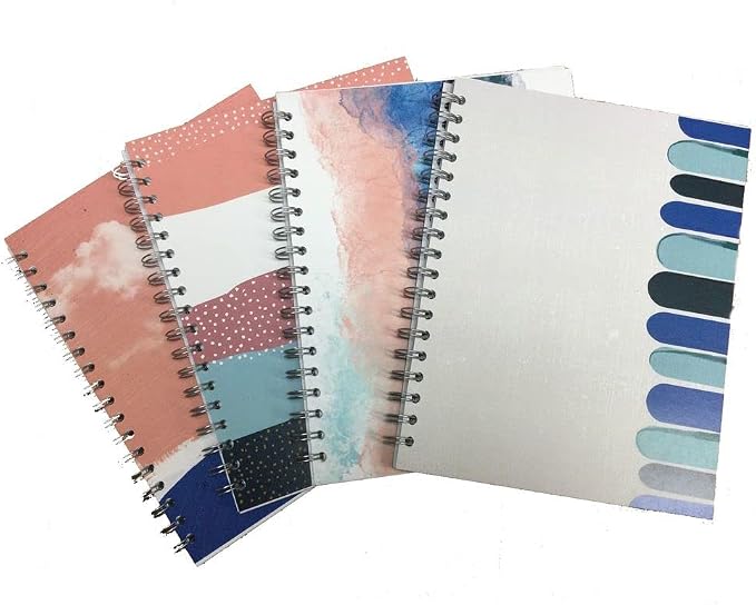 4-Pack, Small Spiral Bound Notebooks, Sustainability Designed, 9.75”x 7.5", 70 sheets (140 pages) 100% Recycled College Ruled Pages, Vegan, 4 Cover Designs, Made in USA, White (12641)