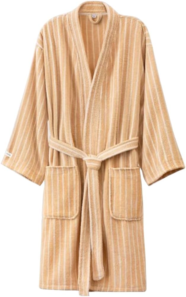 Cotton Terry Stripe Bathrobe For Women And Men,Luxury Kimono Soft Terry Cloth Robe,Comfortable Loungewear Nightwear