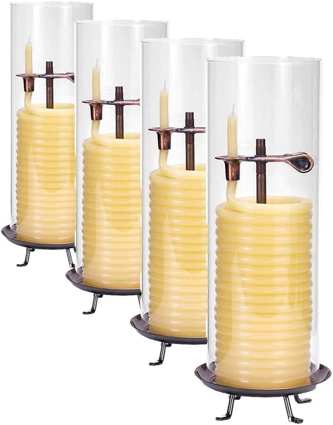 Candle by the Hour 80-Hour Candle with Glass Cylinder, Eco-Friendly Natural Beeswax with Cotton Wick, Yellow (Pack of 4)