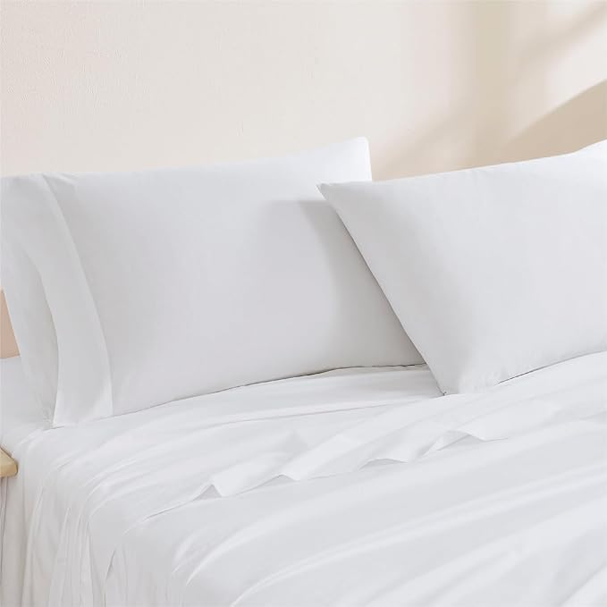 Linen Closet Luxury Cotton 144 Thread Count Organic Cotton Standard Pillowcases, Set of 2, Arctic White