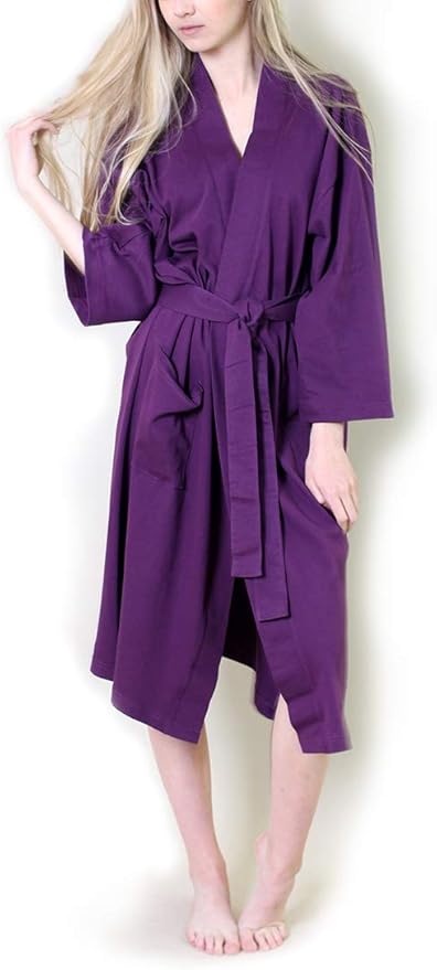 Women's Bathrobe Spa Robe, 100% Organic Cotton, Lightweight Super Soft Travel & Eco-Friendly (6 Colors)