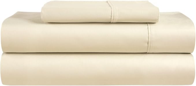 Twin XL 100% Cotton Sheets For Twin Bed, Fully Elasticated Fitted Sheet & Pillowcase Sets, Fade Resistant Soft & Comfy Deep Pocket Sheets Machine Washable, Naturally Cool & Breathable- Ivory