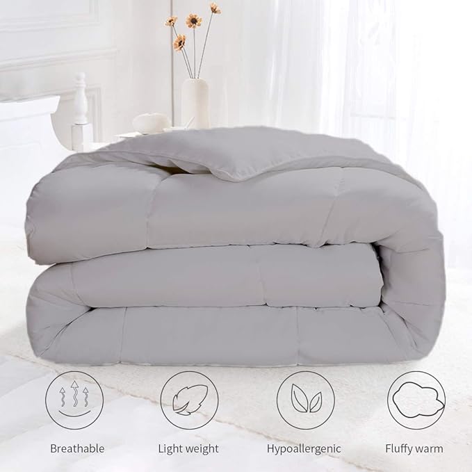 All Season Hypoallergenic Luxurious Down Alternative Cotton Comforter, Ultra-Soft 750 Fill-Power Alaskan King Size Measures 132" x 120", Silver