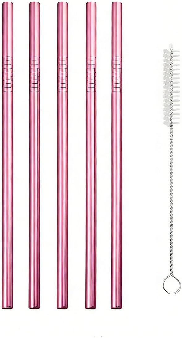 Reusable Metal Straws,10.5" Stainless Steel Straws,Easy to Use(5 PCS,Rose pink)
