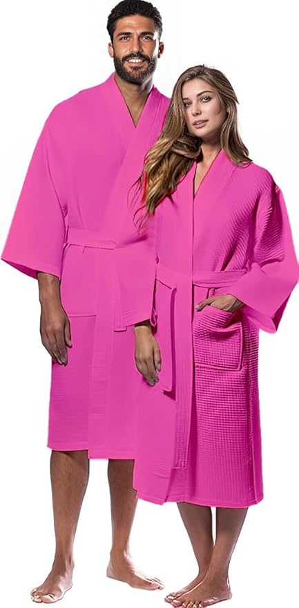 Waffle Knit Lightweight Kimono Spa & Bath Robes for Women and Men - Quick Dry - Soft