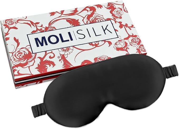 Luxury 22 Momme Mulberry Silk Eye Mask for Women Men Blindfold with Elastic Strap,100% Pure Silk Travel Eye Covers Light Blocking Lightweight Cooling Soft Night Eyeshade Sleep Masks,Black