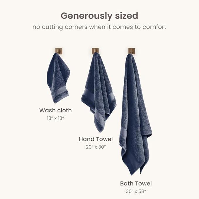 BIOWEAVES 100% Organic Cotton 6-Piece Luxury Bathroom Towels Set GOTS Certified 700 GSM, 2 Bath Towels, 2 Hand Towels & 2 Wash Cloths - Mineral