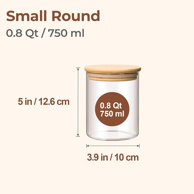 ComSaf Glass Storage Containers With Lids 0.8 Qt, 6 Pack Small Glass Jars | Small Glass Containers, Spice Jar 25oz, Snack Station Organization, Coffee Bar Organization, Size For Subpackage, BPA Free