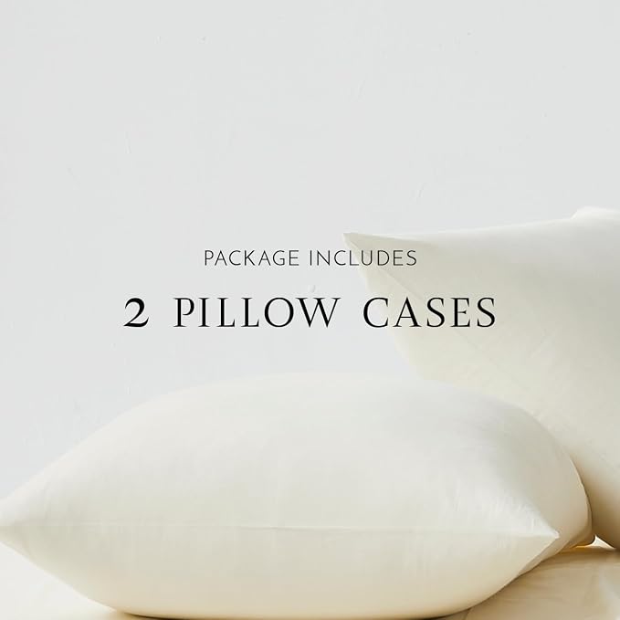 Linen Closet Luxury Cotton 144 Thread Count Organic Cotton King Pillowcases, Set of 2, Fresh Ivory