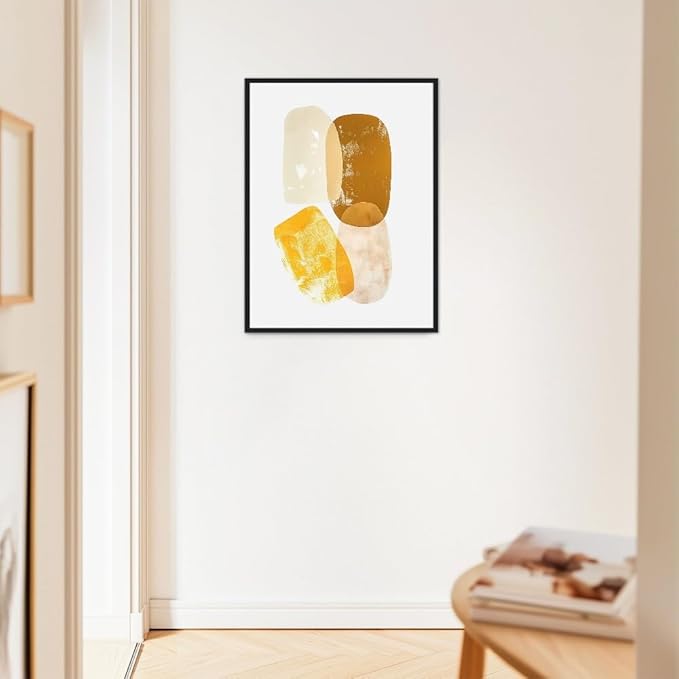 Moonow7 Radiant Glow Wall Art Poster, Minimalist Yellow and White Abstract Prints for Modern Bedroom, Office or Living Room Decoration, Unframed Size 20x25 cm / 8x10″