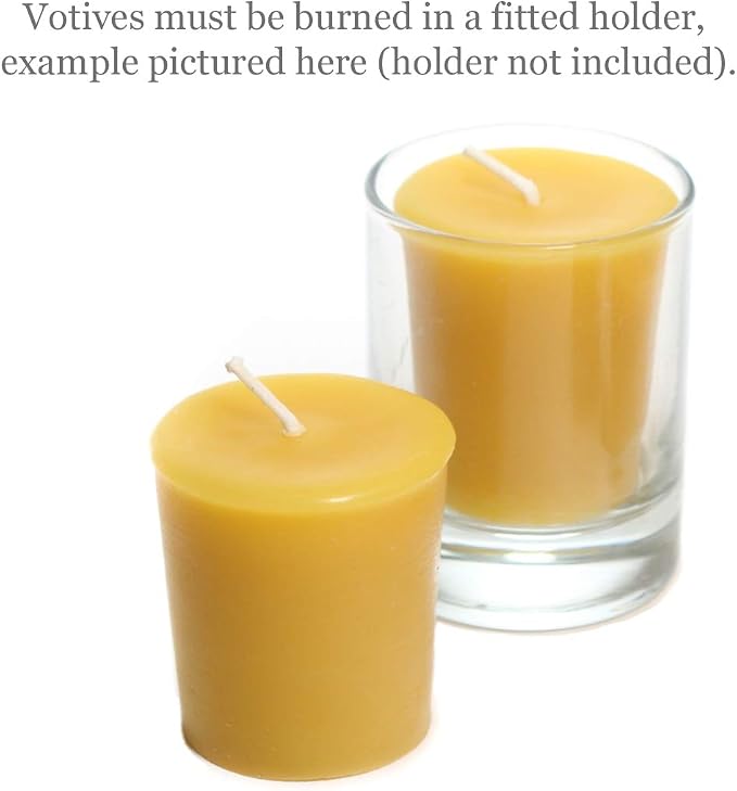 Bluecorn Beeswax Votive Candles, 100% Pure Natural Bees Wax, Yellow Votives, Clean Burning & Long Lasting (12+ Hours), Fragrance Free, Home Decor & Wedding Decorations, American Made, 4 Pack